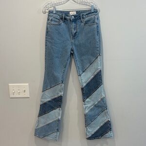 NWOT DRIFTWOOD Blue Chevron Patchwork Flare Jeans